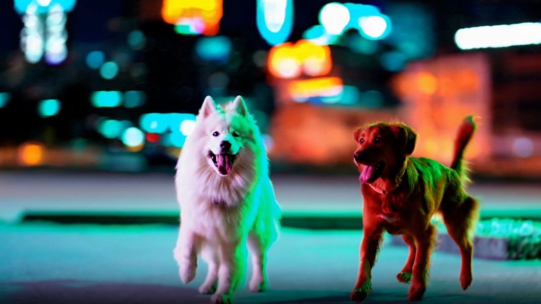 Open AI SORA - A Samoyed and a Golden Retriever dog
